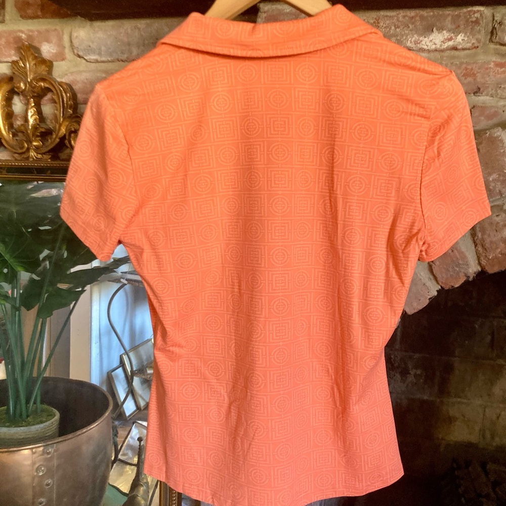 NWT J.McLaughlin Catalina Cloth Coral Geometric 3/4 Gold Button-Front SS Polo S - Picture 4 of 16